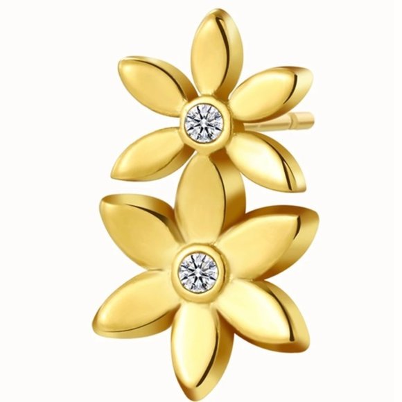 18k Gold Plated Flower Zircon Stud Earrings - Picture 4 of 7
